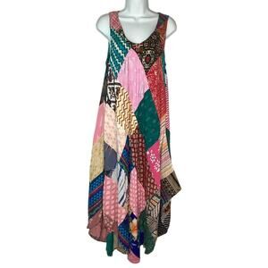 NWOT India Boutique Multicolor Patchwork Boho Dress One Size Long Sleeveless